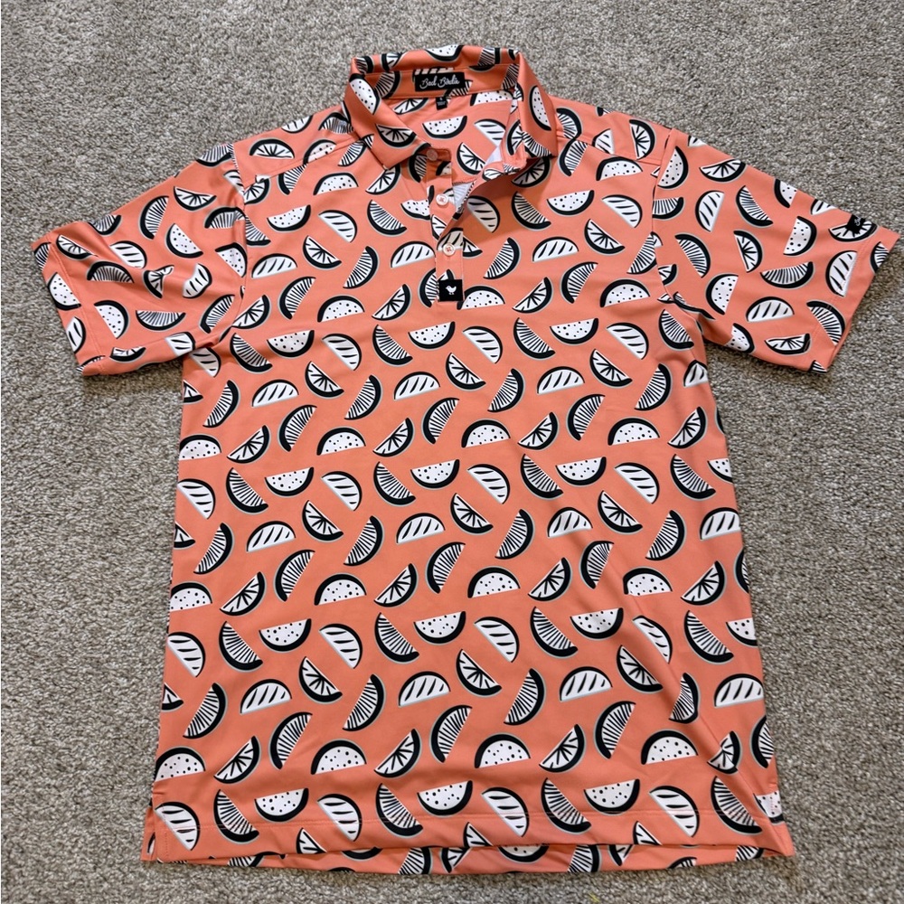 Bad Birdie Men’s The Melonator Golf Polo Shirt - Orange - Small - Picture 5 of 11